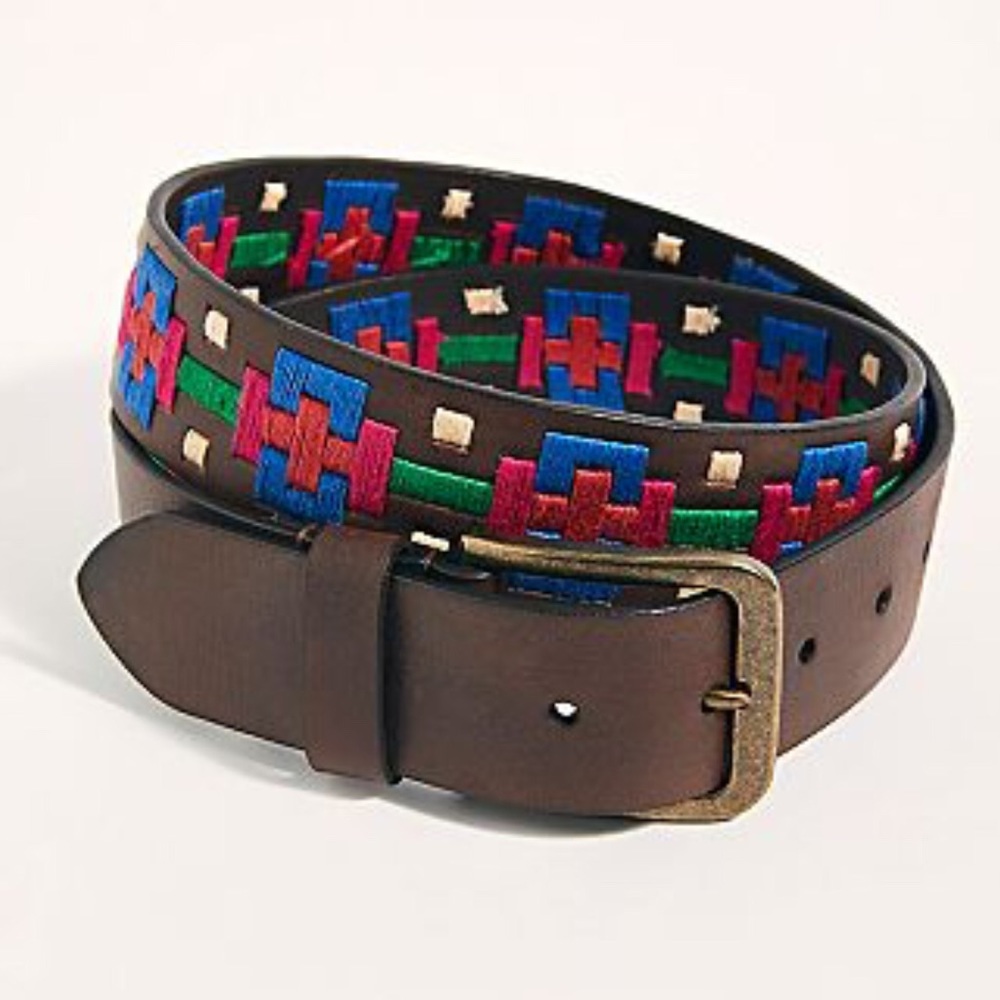 New Free People High Summer Embroidered Brown Belt